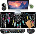 Large Gaming Mouse Pad+ Keyboard Wrist Rest Set Ergonomics Memory Foam Mouse Mat Wrist Rest Support for Home Office Waterproof Extended Mousepad 31.5x11.8in Dream Catcher Black Desk Pad