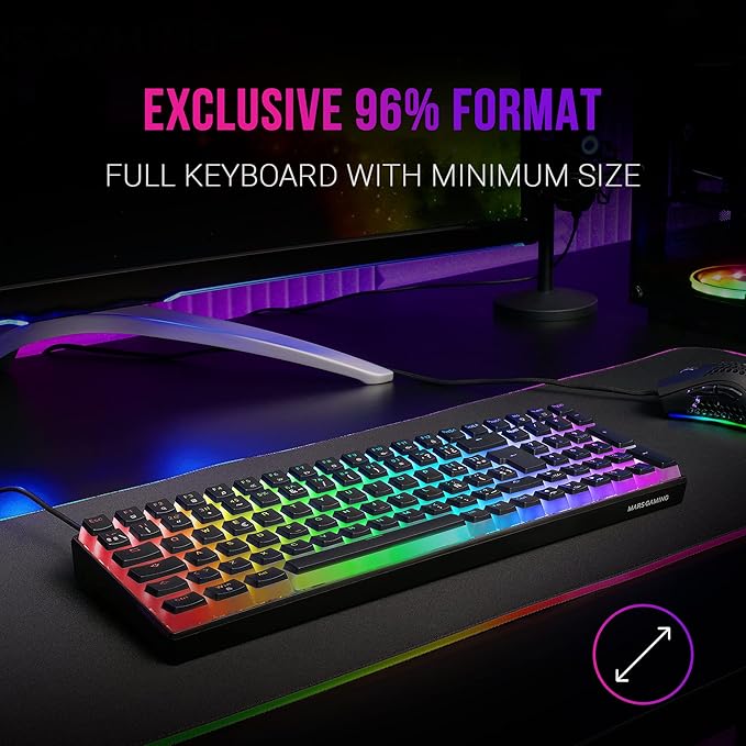 MARSGAMING MKULTRABFR Mechanical Keyboard Black RGB Compact 96% Switch Outemu SQ Blue French Language