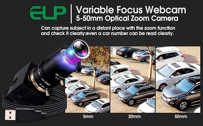 5mp USB Camera with Zoom 5-50mm Lens Webcam Variable Focus PC Camera Mini UVC USB2.0 USB with Camera for Computer Manual Zoom Close-up Camera Industrial Varifocal Web Camera for Raspberry Pi Laptop