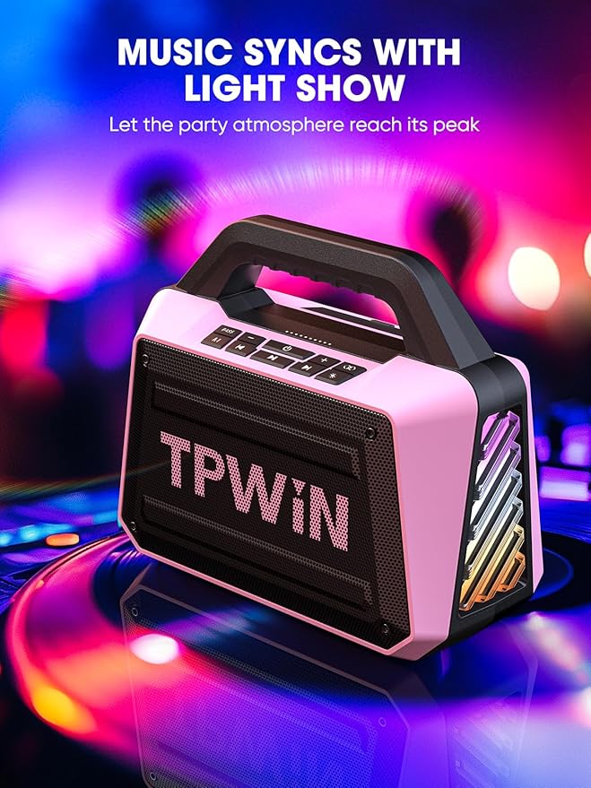 Wireless Bluetooth Speakers - Portable Speaker 80W Peak 20H Playtime Light Shows Loud Speaker with Strong Bass BT 5.3 TWS IPX6 Waterproof for Home Travel Outdoor Beach Camping - Pink