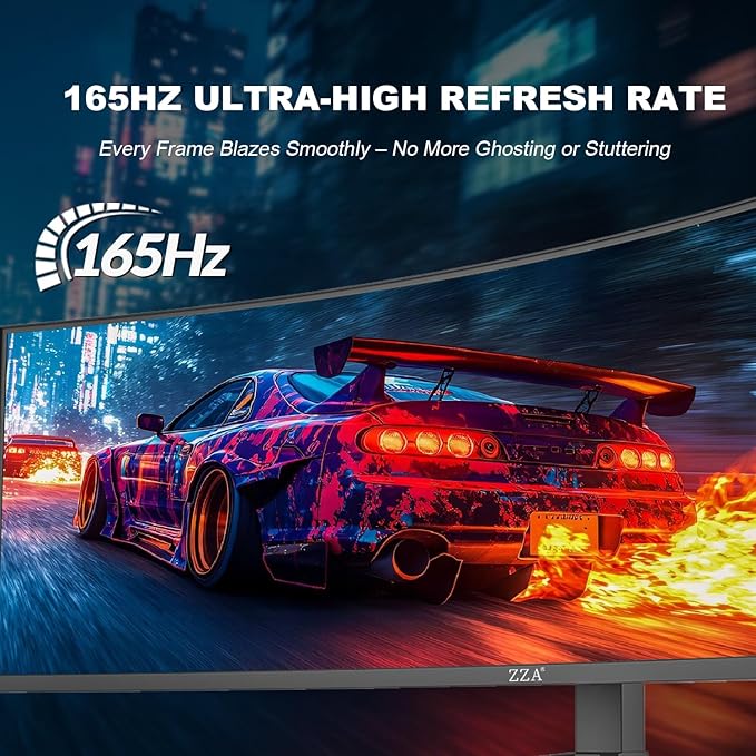 ZZA 49-Inch Ultra-Wide DQHD Curved Gaming Monitor | 5120x1440 1500R 165Hz AMD FreeSync 120% sRGB Height Adjustable HDMI 2.1/DP 1.4 Wall Mountable- Black