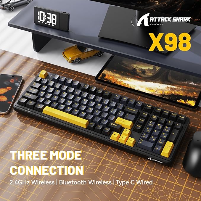 MAMBASNAKE Attack Shark X98 Wireless Mechanical Keyboard with NumpadGasket Mount Hot-Swap Pre-lubed Linear SwitchBT 5.0/2.4G/WiredRGB Backlit Computer Gaming Keyboards for PC/Tablet/PS5/Xbox-Black