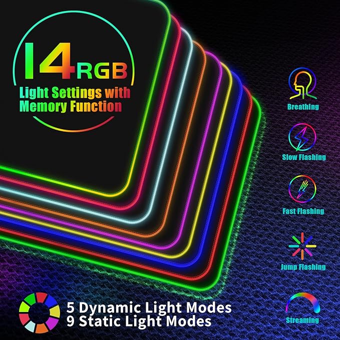 RGB Gaming Mouse Pad With 15W Wireless Charging Extra Large LED Mousepad 14 Light Modes XXL Size Ergonomic Computer Pad Non-Slip Rubber Base for Laptop Gifts for Gamer/Men