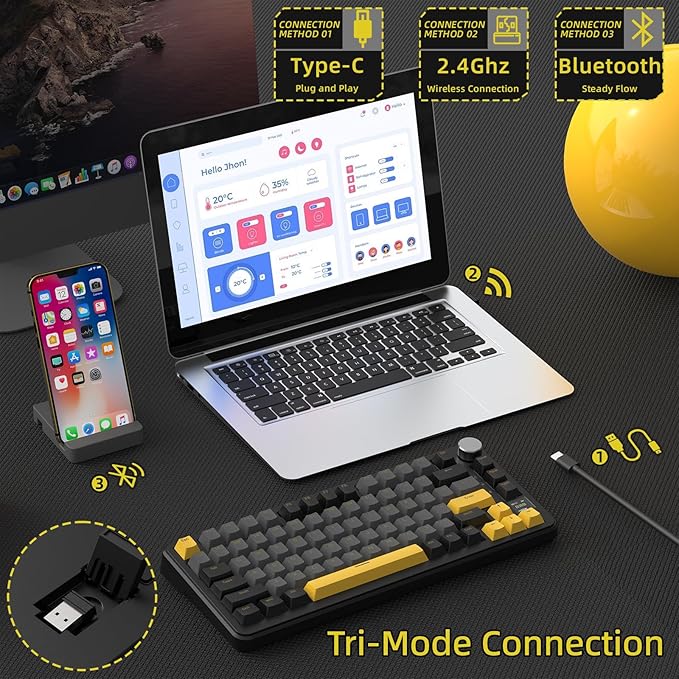 MAGIC-REFINER ATTACK SHARK X85PRO 75% Wireless Mechanical keyboardTFT Smart Display&ampKnobBT/2.4GHz/Wired Custom Gaming KeyboardGasketHot-SwapRGBwith Pro Cable&amp5 Color PBT Keycapsfor PC/M