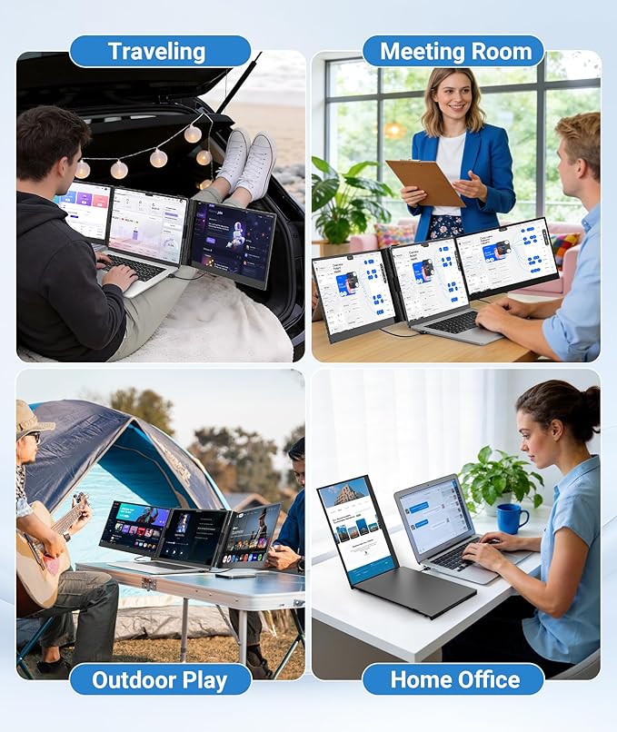 14 Triple Laptop Screen Extender FHD 1080P IPS Ultra-Thin Portable Monitor 2.2lbs Plug &amp Play USB-C/HDMI Travel Monitor for 13”-17” Laptops Compatible with Windows Mac Android Chrome