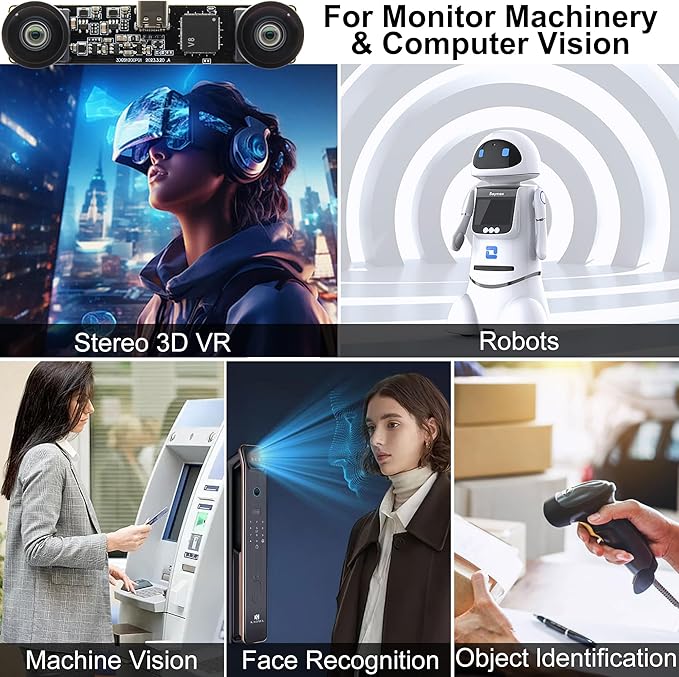 SVPRO 1200P 60fps Global Shutter USB Camera with Dual M12 Lens 3D Stereo Wide Angle Computer Vision Industrial Face Recognition Camera for WindowsLinuxAndroidMacOSRaspberry Pi