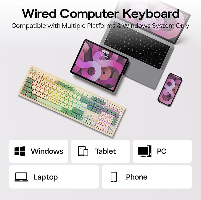 MechLands Aula S102 Membrane Gaming Keyboard with Number Pad 100% Full Size Layout USB-C Wired RGB Backlit Creamy Silicone Structure Silent Keyboard for PC Game/Office (Yellow)
