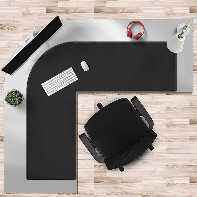 Cacoy 54 x 59 L-Shaped Desk Pad PU Leather Corner Desk Mat L Shape Gaming Computer Mouse Pad Waterproof Office Writing Mat Corner Mouse Mat for L Shape Computer Desk Black