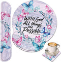 Keyboard Wrist Rest and Mouse Wrist Rest Pad with Cup CoasterMade of Memory FoamErgonomic SupportEasy-Typing and Pain Relieffor Gaming Office Home Computerwith God All Things are Possible Floral