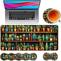 Large Mouse Pad and Keyboard Wrist Rest Desk Pad for Keyboard and Mouse 4-in-1 Large Gaming Mouse Pad with Wrist Support Desk Mat for Home Office Study GameCactus and Succulents