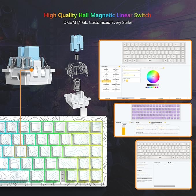 Womier M68 HE V2 Rapid Trigger Keyboard 60% Percent Hall Effect Topographic Gaming Keyboard Wired RGB Custom Mechanical Key Board with Magnetic Switch PBT Keycaps for Mac/Win (White)