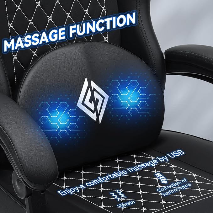 HOFFREE Gaming Chair with Speakers Massage Computer Gaming Chairs for Adults Reclining Bluetooth Game Chairs with Pocket Spring Cushion Video Game Chair with Footrest Computer Office Desk Chair Black