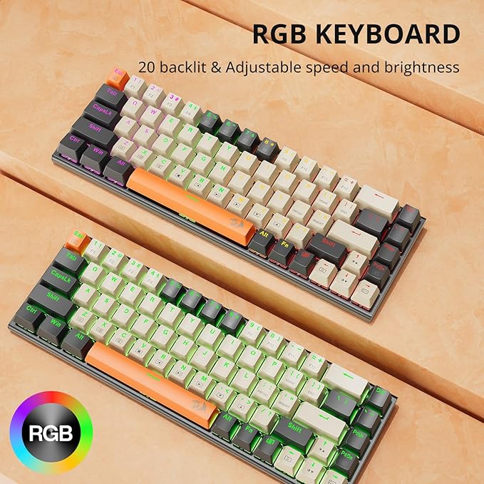 Redragon 60% Mechanical Gaming Keyboard 68 Keys Wired Office RGB Keyboard with Arrow Keys Programmable Macro Red Switches for Windows Mac PC Laptop Black/Beige/Orange