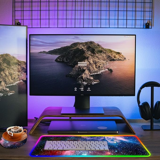Large RGB Gaming Mouse PadGalaxy Nebula Space Oversized Glowing Led Extended Mousepad10 Lighting ModesNon-Slip Rubber Base Computer Keyboard Mousepads Mat31.5 x 11.8 inch