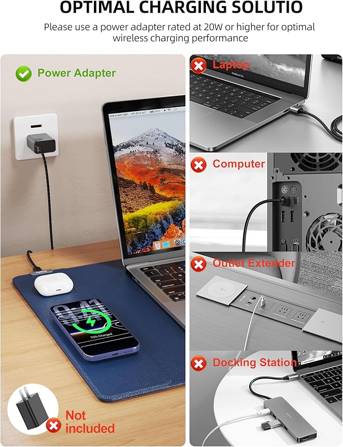 TopMade Mouse Pad with 15W Wireless Charging XXL Large Leather Desk Mat Waterproof Gaming Mousepad Home Office Desk Pad Protector Computer Keyboard Pad Mouse Mat for MacBook PC Laptop Blue
