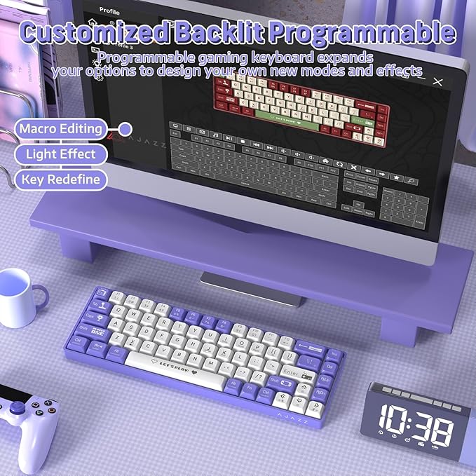 ATTACK SHARK AK680 60% Wired Mechanical Gaming KeyboardHot-SwappableRGB Rainbow BacklitUV Printing and EVA Sound ControlFully Anti-GhostingProgrammableBrown Switch for Windows/Mac Purple&ampWhi