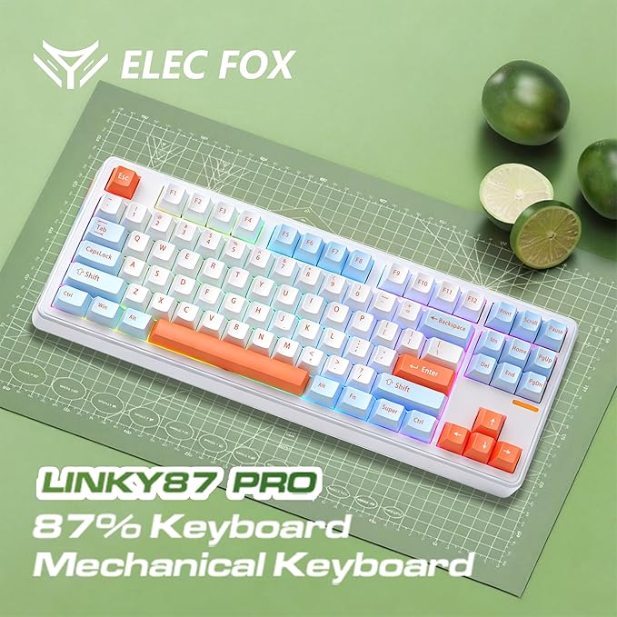 Linky 87 PRO Wireless Mechanical KeyboardTri-Mode BT5.0/2.4GHz/USB-C Hot Swappable Custom Keyboard Linear SwitchesRGB Backlit Computer Gaming Keyboards for PC/Tablet/PS/Xbox (Ocean Sunrise)