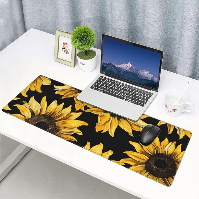 Yellow Sunflower Theme Large Mouse Pad XL Extended Gaming Pad Waterproof Desk Mat for Desktop Keyboard Non Slip Mousepad for Office Game Home 32.15x11.8