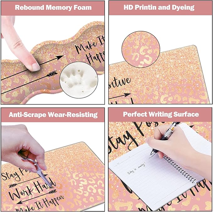 Extended Gaming Mouse Pad Keyboard Wrist Rest Pad Wrist Support Mousepad Set Artso Large Rubber Base Stitched Edges Desk Pad (35 x15.5 in) for Work Game Office Home Pink Orange Stay Positive