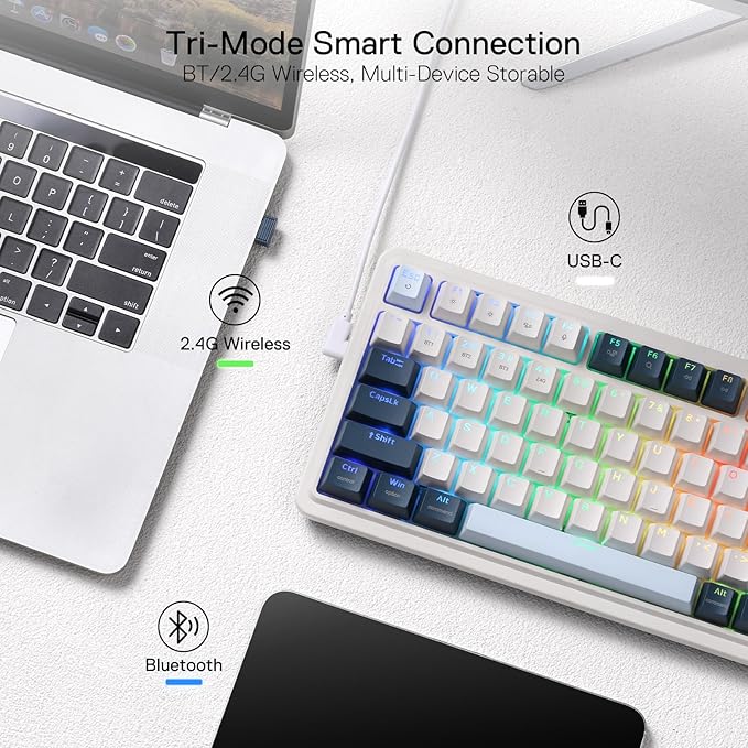 Redragon K686 PRO 98 Keys Wireless Gasket RGB Gaming Keyboard 3-Mode Win/Mac Mechanical Keyboard w/5-Layer Noise Dampening Dedicated Knob Control &amp Hot-Swap in Linear Red Switch Blue Himmel Col