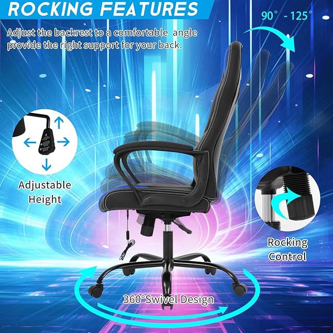 Video Gaming Chair with Massage Function Ergonomic Computer Desk Chairs Home Office Desk Chair with Lumbar Support Adjustable Height Swivel Wheels Blue