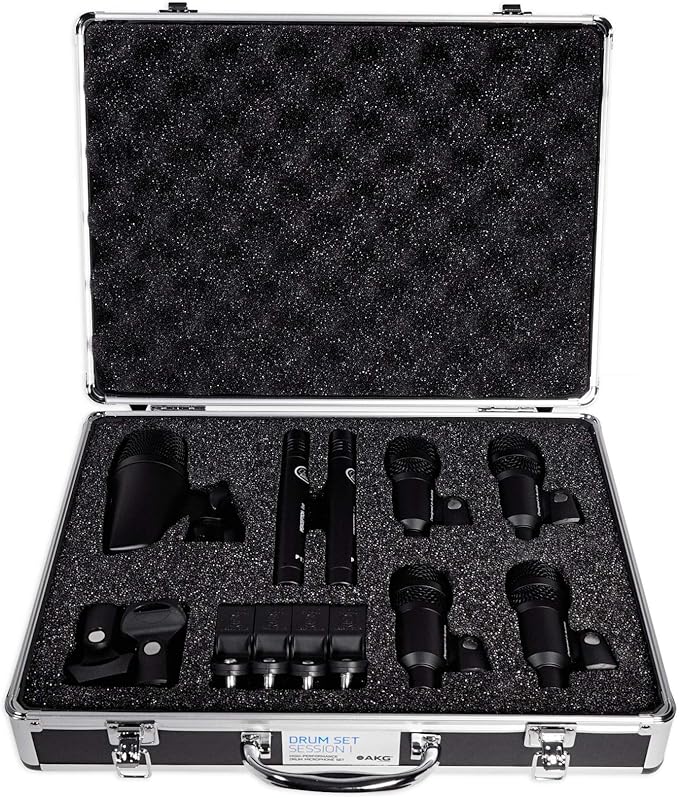 AKG Drum Set Session I (7) Microphone Kit w/Bass/Overhead/Snare/Tom Clamps Case Bundle with Audio Technica ATH-M40x Closed-Back Dynamic Studio Monitor Headphones ATHM40x (2 Item)