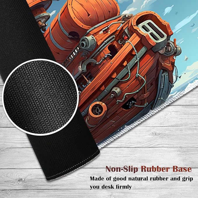 Gaming Mouse Pad Set Large Gaming Mouse Pad+Keyboard Wrist Rest+Mouse Wrist Rest+Coaster Easy Typing Pain Relief 31.5 × 11.8 inch Desk Mat for Home Office - Cartoon Ship