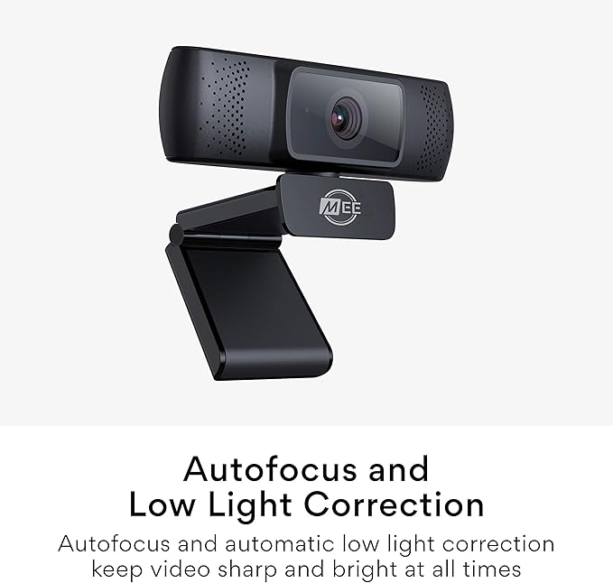 MEE Audio 201W 1080p HD Webcam with Mini Tripod Wide Angle Lens Microphone Autofocus Low Light Correction for Zoom Video Calling USB Streaming Web Camera for Computer PC Mac Laptop Desktop