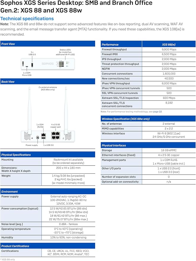 Sophos XGS 88 (Gen2) Network Security Appliance with 1 Year Standard Protection (XT88ZZ12ZZPCUS) | 4 x 2.5 GE Ports | Advanced Threat Protection SD-WAN Secure VPN Centralized Management