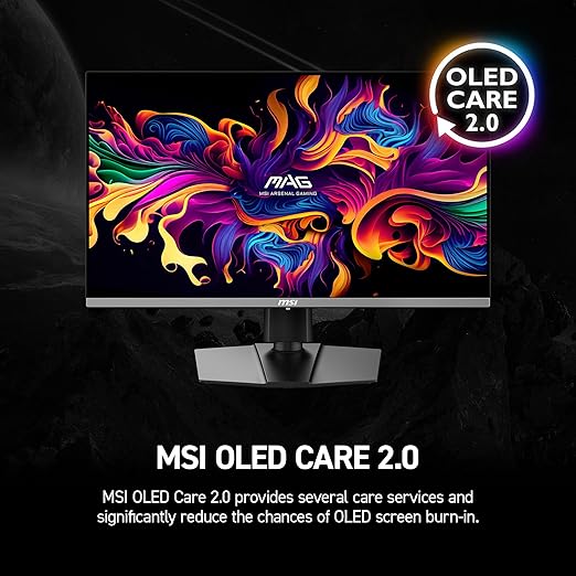 msi MAG 272QP QD-OLED X50 26.5-inch 2560 x 1440 (WQHD) Gaming Monitor 500Hz AMD Adaptive-Sync HDR Ready HDMI VGA Port VESA Mountable Tilt 4-Side Slim Bezel 0.03ms Black
