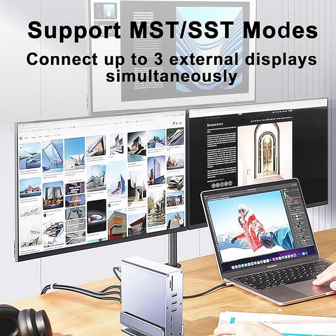 【15-in-1 USB C Hub &amp Vertical Docking Station 3 Monitors】 Dual Monitor 2 HDMI and Triple Monitor Includes DP10Gbps USB 3.2 SD/TF Gigabit Ethernet -for Dell/HP/Lenovo MacBook/SurfacePhone ect.