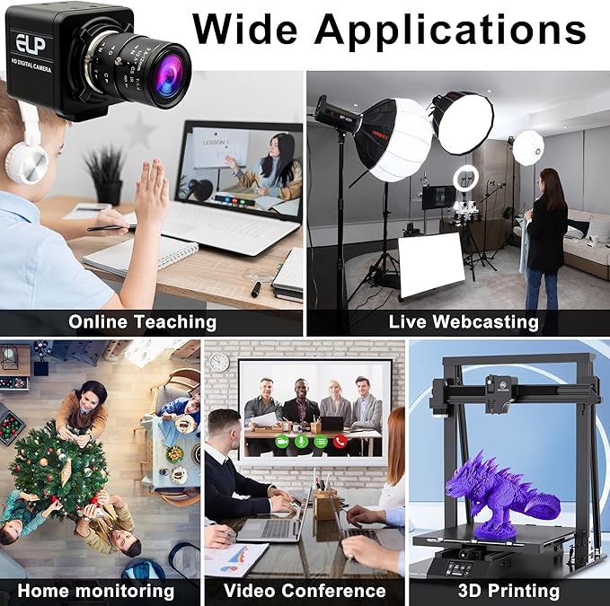 USB Camera - 8MP Security Webcam 4X Optical Manual Zoom Camera 2.8-12mm Adjustable Lens Plug &amp Play for PC Laptop Compatible with Raspberry Pi Windows Mac Linux