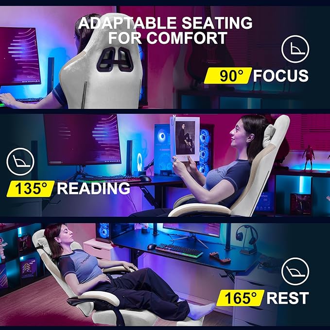 GTPLAYER Gaming Chair Computer Office Chair with Pocket Spring Cushion Linkage Armrests and Footrest High Back Ergonomic Computer Chair with Lumbar Support Task Chair with Footrest