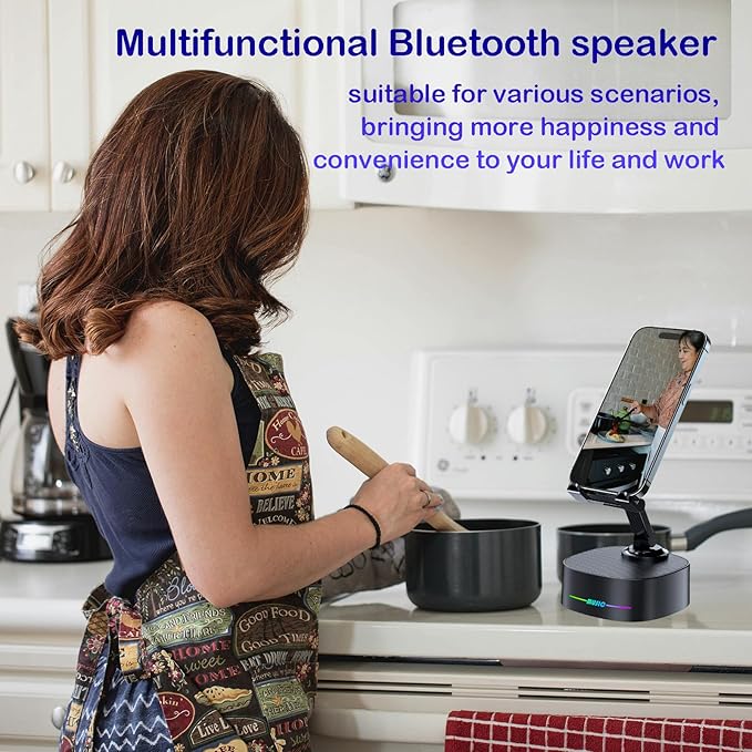 Bluetooth Speaker with Wireless Charging and Cell Phone StandBest Speaker Stand for iPhone/iPad/Samsung GalaxyHD Surround Sound Perfect for Home and OutdoorsCreative Gift (Black)