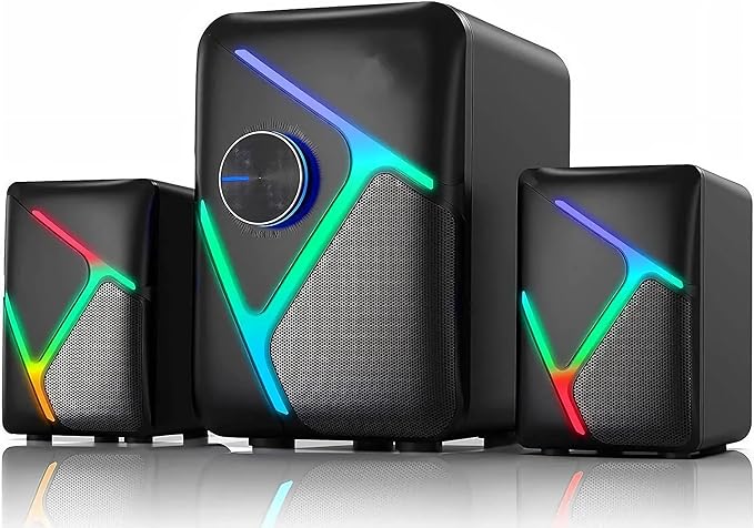 CORN 2.1 Gaming Speakers with RGB Gradient Light PC Speakers with Dynamic Sound USB Powered &amp 3.5mm Aux Desktop Computer Speakers with Volume Control Compatible with PC Laptop PS4 TV Phone