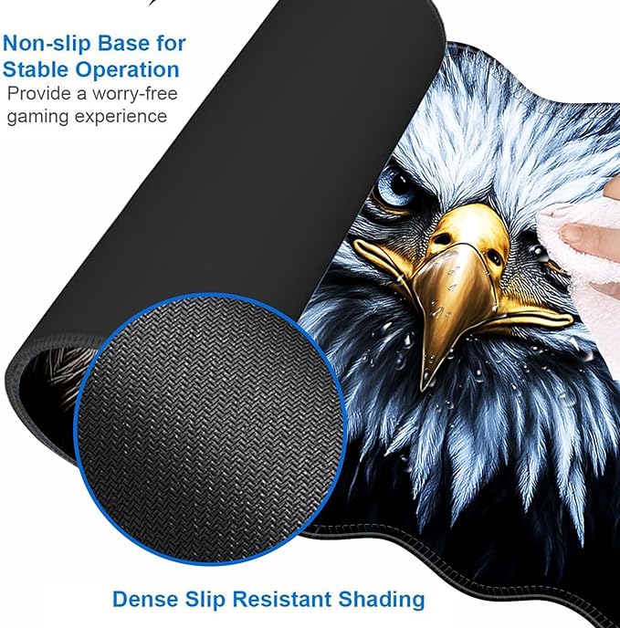 Large Gaming Mouse Pad Keyboard Wrist Rest Pad &amp Wrist Support Mousepad Set Stitched Edge Extended Non-Slip Base Memory Foam Desk Mat for Office HomeLion and Eagle Face Art
