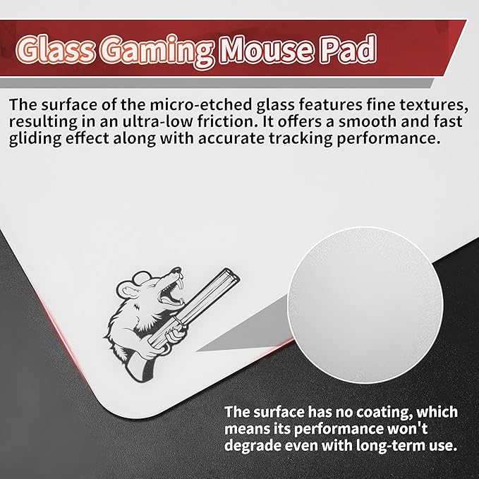 2.0 Ultra-Thin Tempered Glass Gaming Mouse Pad Designed for FPS Full-Coverage Anti-Slip BaseEtched Surface1.6mm Thin Glass LayerRedefine Your Shooting ExperienceWhite300mm*350mm