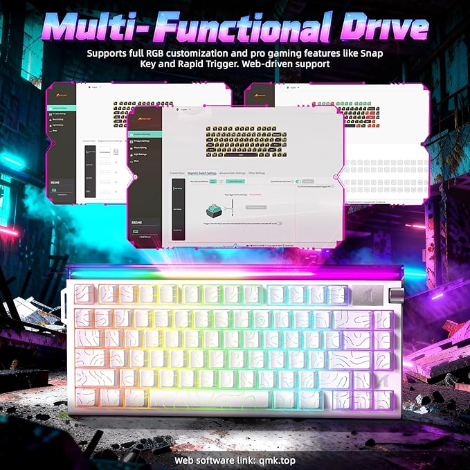 ATTACK SHARK R85 HE 75% Magnetic Wired Gaming Keyboard8KHz Polling Rate Rapid Trigger0.005mm RT Precision256K Scan RateCustom Hot-SwappableWeb Driver PC Keyboard for Gamer/Win/MacWhite Contour