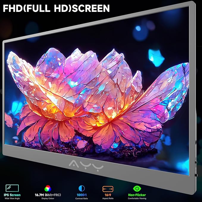 memzuoix 15.6 FHD 1080P Portable Monitor｜Second External｜100% sRGB｜USB-C+HDMI for PS5/Switch｜VESA Mount｜Built-in Speakers | Grey