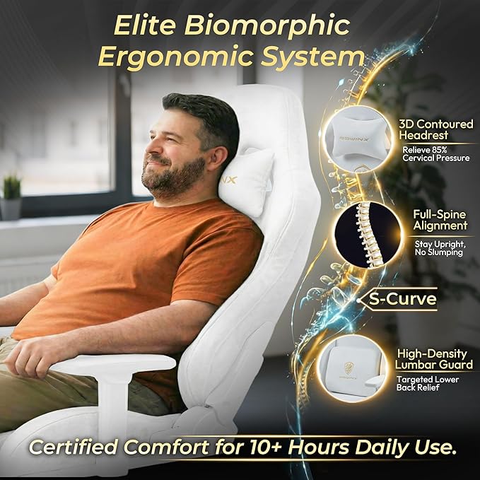 Dowinx Big and Tall Gaming Chair with Suede Fabric Breathable Game Chairs for Adults with Oversized Thick Seat for 440lbs Ergonomic Gamer Chair for Streaming &amp Long Gaming Sessions White