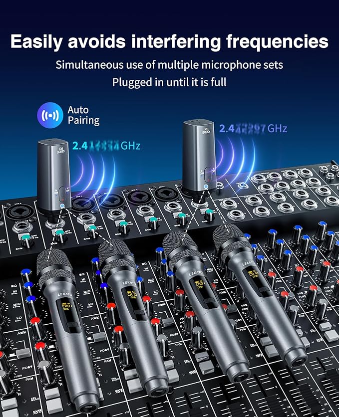LEKATO Wireless Microphone Rechargeable Wireless Microphones with Receiver Dual Handheld Microphone System Dynamic MIC for Singing Speech Wedding ChurchSpeaker PA System(K380S)