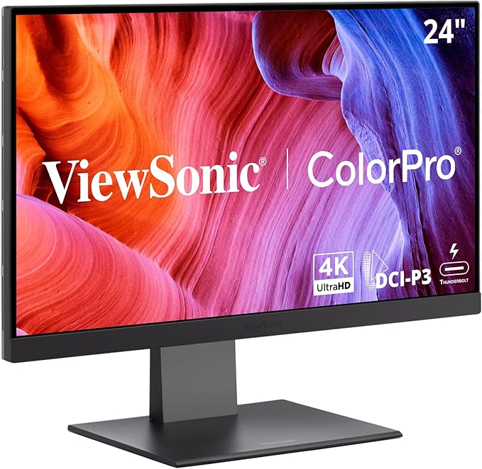 ViewSonic VP2488-4K 24 Inch 4K Mac-Ready Monitor with 100% sRGB 98% DCI-P3 Pantone Validated Advanced Ergonomics Thunderbolt 4 USB Hub HDMI and DP for Home and Office