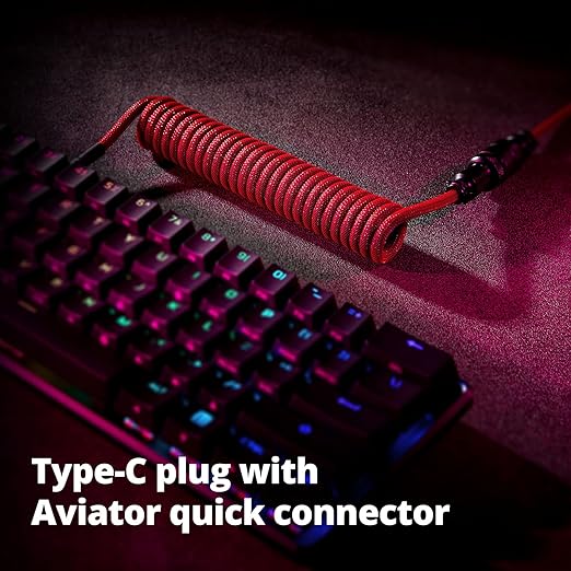 GUNMJO Pro Custom Coiled USB C Cable for Gaming Keyboard Double-Sleeved Mechanical Keyboard Cable with Detachable Metal Aviator 1.5M USB-C to USB-A Red Color
