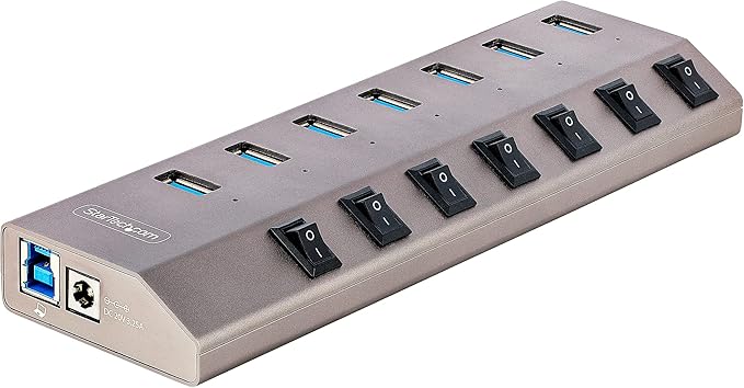 StarTech.com 7-Port Self-Powered USB-C Hub with Individual On/Off Switches USB 3.0 5Gbps Expansion Hub w/Power Supply Desktop/Laptop USB-C to USB-A Hub USB Type C Hub w/BC 1.2 (5G7AIBS-USB-HUB-NA)