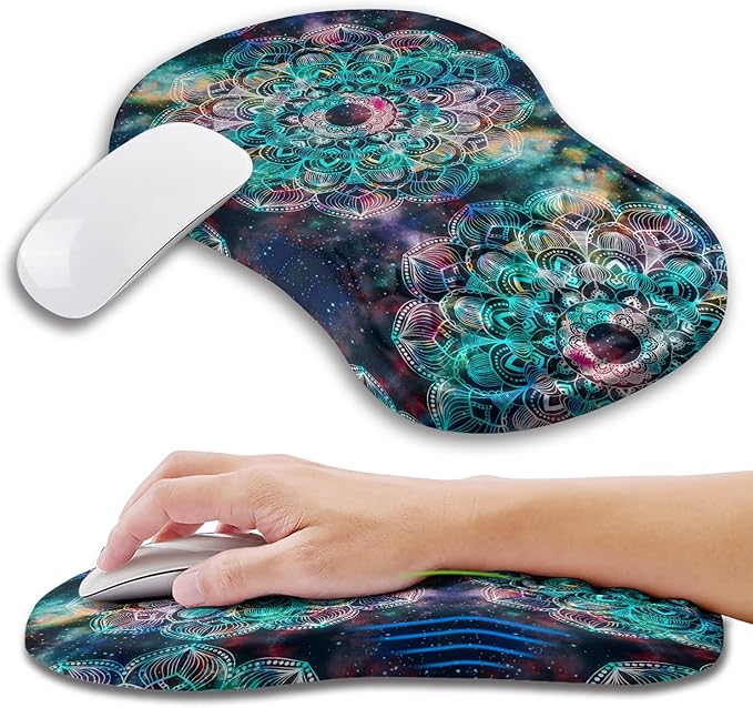 Ergonomic Mouse Pad Wrist Support with Memory Foam Massage Bulge Carpal Tunnel Pain Relief Mousepad Wrist Rest for Mouse(12x8 inch Mandala)