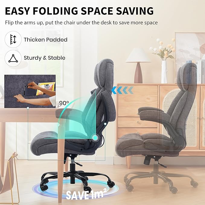 500lbs Big and Tall Office Chair Adjustable Lumbar Support for Back Pain Extra Wide Seat Executive Office Chair Thick Armrest Pad Heavy Duty Base&ampUpgraded Wheels Ergonomic Comfy Computer Desk C