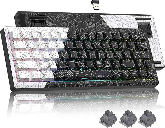 Womier Wireless Gaming Keyboard 60 Percent with QMK/VIA Topographic Creamy Mechanical Key Board RGB Custom Gasket Hot Swappable for Windows &amp Mac-POM Linear Switch (Q61)