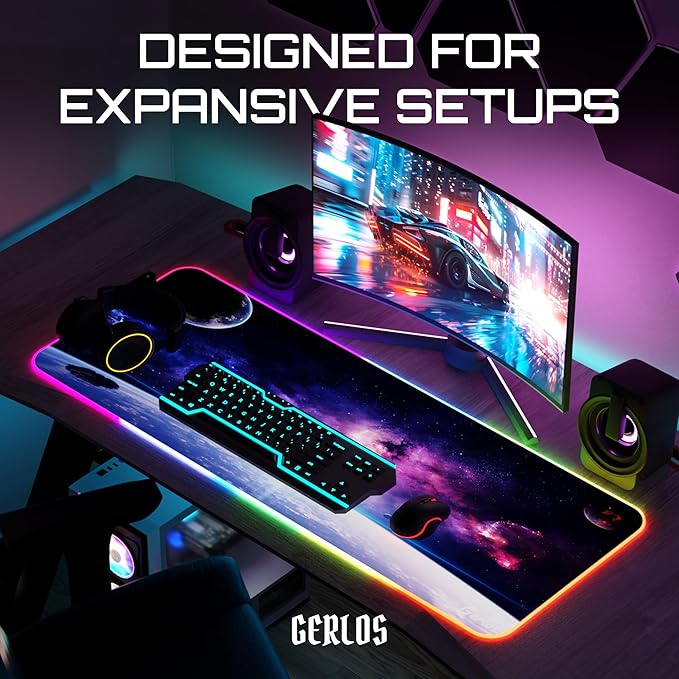 Gerlos RGB Large Gaming Mouse Pad Extended Soft LED Mouse Pad Non-Slip Rubber Base Water Resist Keyboard Pad Computer Mousepad 31.5×11.8 inches