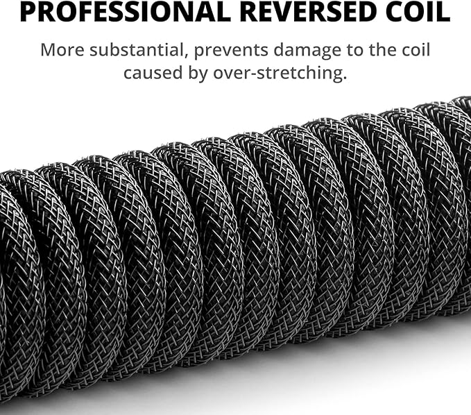GUNMJO Pro Custom Coiled USB C Cable for Gaming Keyboard Double-Sleeved Mechanical Keyboard Cable with Slim Type Detachable Metal Aviator 1.5M USB-C to USB-A Classic Black Color