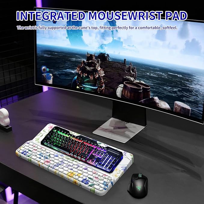 Wrist Rest for Computer Keyboard Keyboard Wrist Rest Ergonomic Keyboards Holder for Easy Typing Working Wrist Pad for Keyboards with Comfortable Wrist Rest for Keyboard White Flower